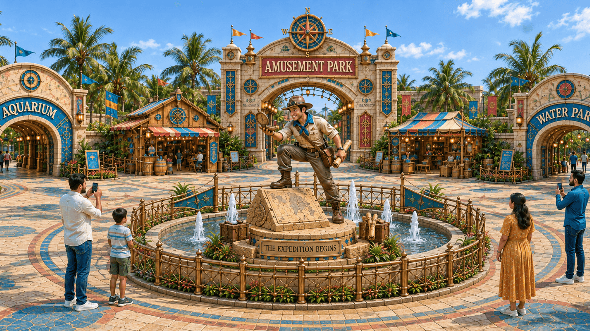 The design of the park inside the gate of FunWorld