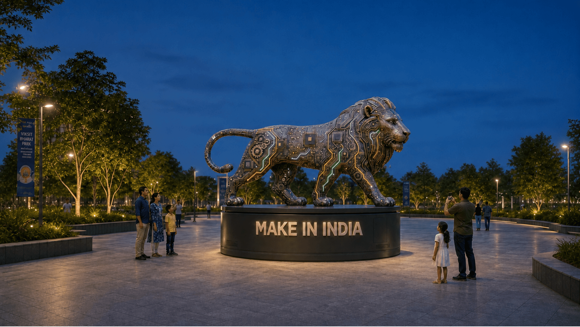 A bust of Lion showing Made in India symbol 